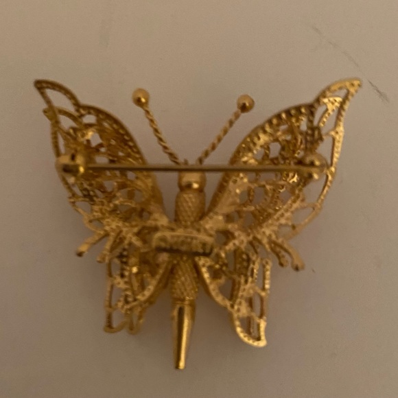 Vintage Monet Gold tone Butterfly Brooch: 1.5” - Picture 3 of 4